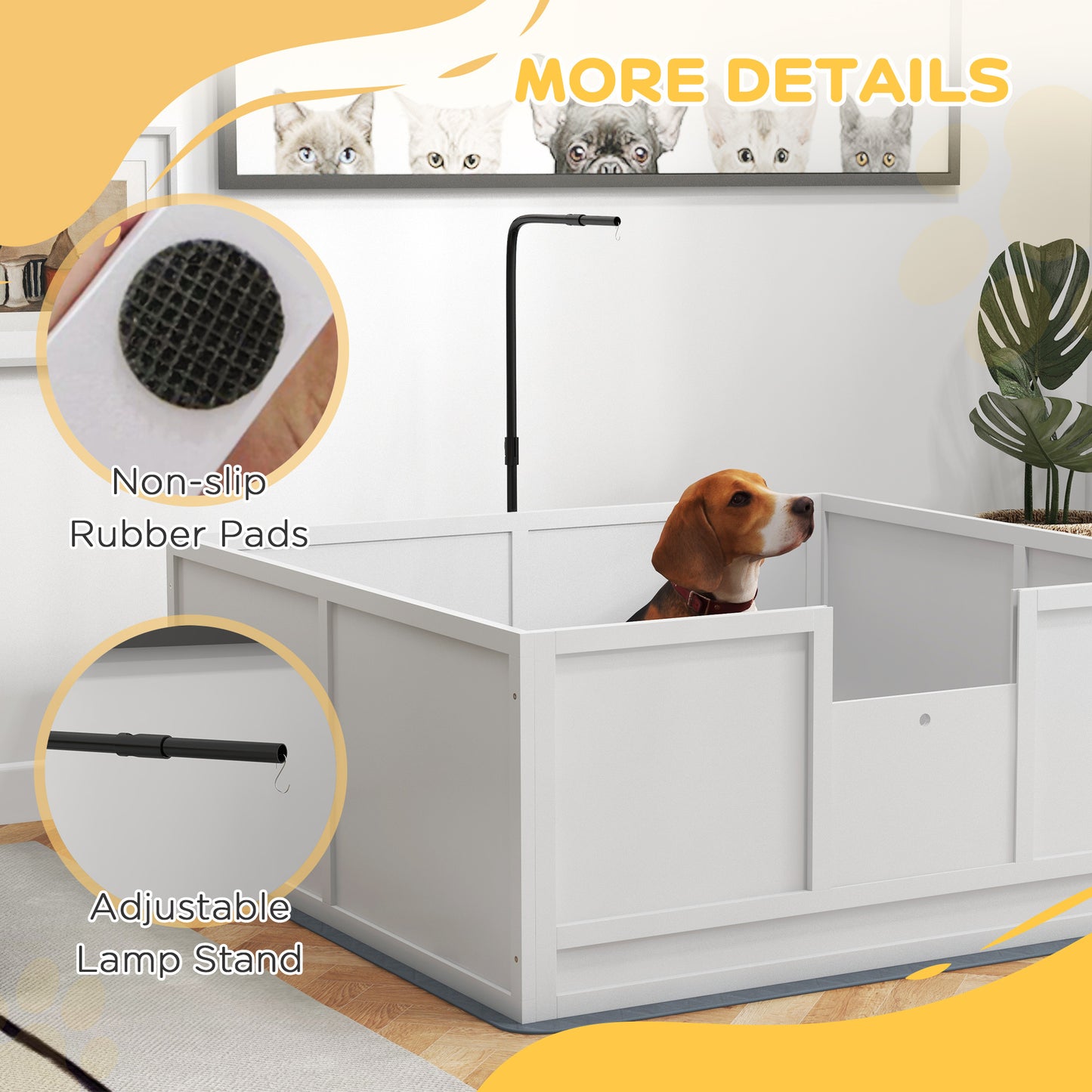 PawHut Whelping Box for Dogs with Retractable Light Stand, Birth Dog Whelping Box for Puppies with Pig Rail, Pee PadAdjustable Height Door for Small, Medium & Large Breed Dogs, 49" x 48"