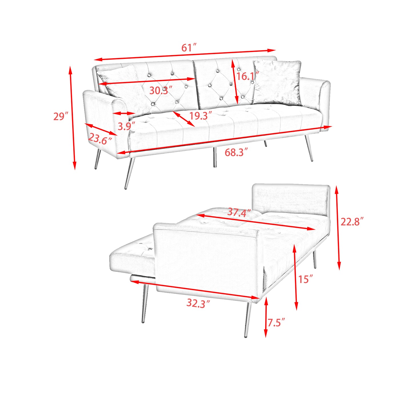 The 68.3 "pink velvet sofabed is beautiful and easy to assemble