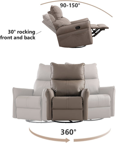 Rocking Recliner Chair,360 Degree Swivel Nursery Rocking Chair,Glider Chair,Modern Small Rocking Swivel Recliner Chair for Bedroom,Living Room Chair Home Theater Seat,Side Pocket(Brown)