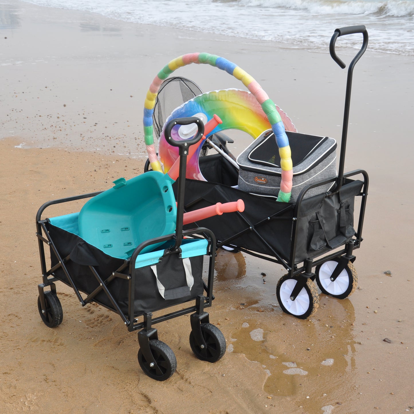 Mini Folding Wagon Garden Shopping Beach Cart (black+blue)