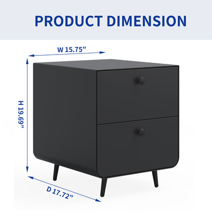 Modern Night Stand Storage Cabinet for Living Room Bedroom, Steel Cabinet with 2 Drawers,Bedside Furniture, Circular Handle