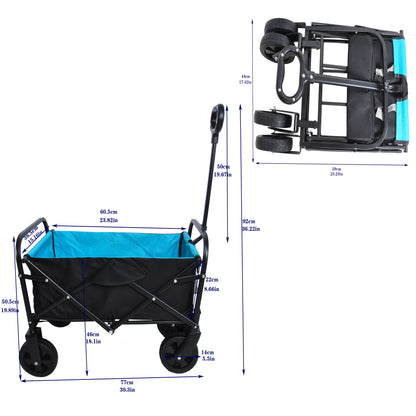 Mini Folding Wagon Garden Shopping Beach Cart (black+blue)