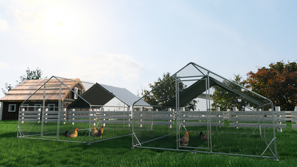 Large Metal Chicken Coop Walk-in Poultry Cage Hen Run House Rabbits Habitat Cage Spire Shaped Coop with Waterproof and Anti-Ultraviolet Cover (13.1' L x 9.8' W x 6.4' H)