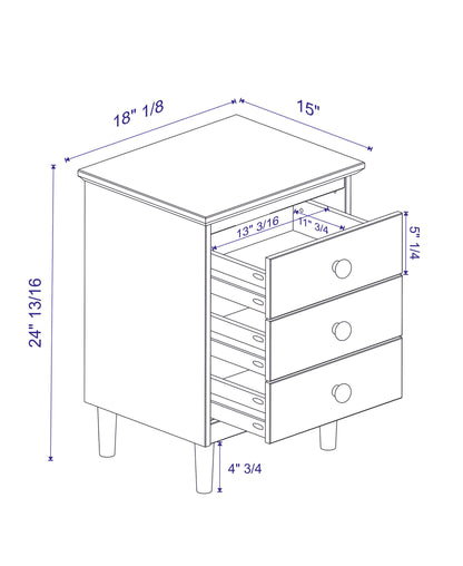 Classic 3-Drawer Solid Wood Nightstand - Caramel