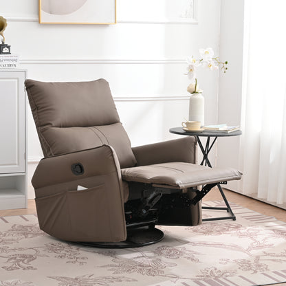 Rocking Recliner Chair,360 Degree Swivel Nursery Rocking Chair,Glider Chair,Modern Small Rocking Swivel Recliner Chair for Bedroom,Living Room Chair Home Theater Seat,Side Pocket(Brown)