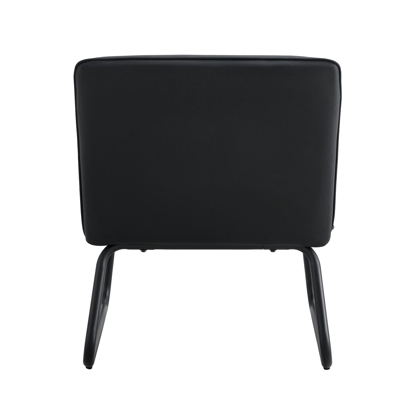 Black minimalist armless sofa chair with PU backrest, paired with black metal legs, suitable for offices, restaurants, kitchens, and bedrooms