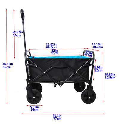 Mini Folding Wagon Garden Shopping Beach Cart (black+blue)