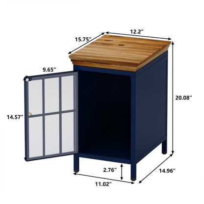 Nightstand with Storage Cabinet & Solid Wood Tabletop, Bedside Table, Sofa Side Coffee Table for Bedroom, Living Room, Dark Blue