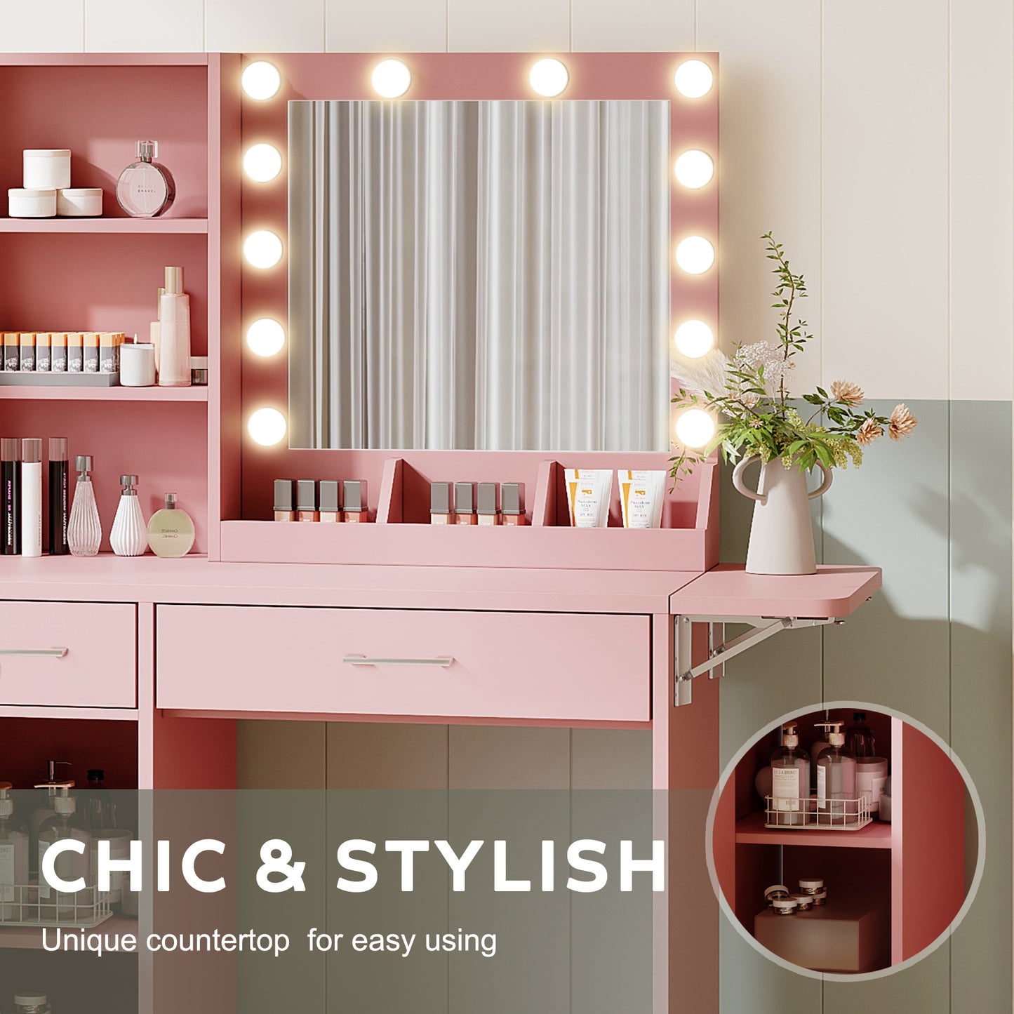 Makeup Vanity Desk with LED Lighted Mirror