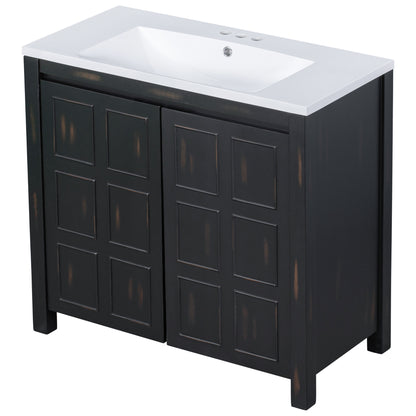 36" Bathroom Vanity Organizer with Sink, Combo Cabinet Set, Bathroom Storage Cabinet, Retro Espresso