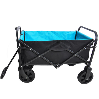 Mini Folding Wagon Garden Shopping Beach Cart (black+blue)