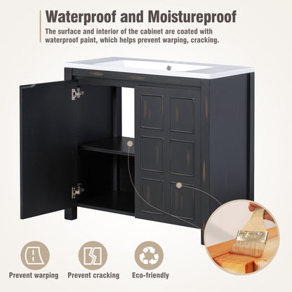 36" Bathroom Vanity Organizer with Sink, Combo Cabinet Set, Bathroom Storage Cabinet, Retro Espresso