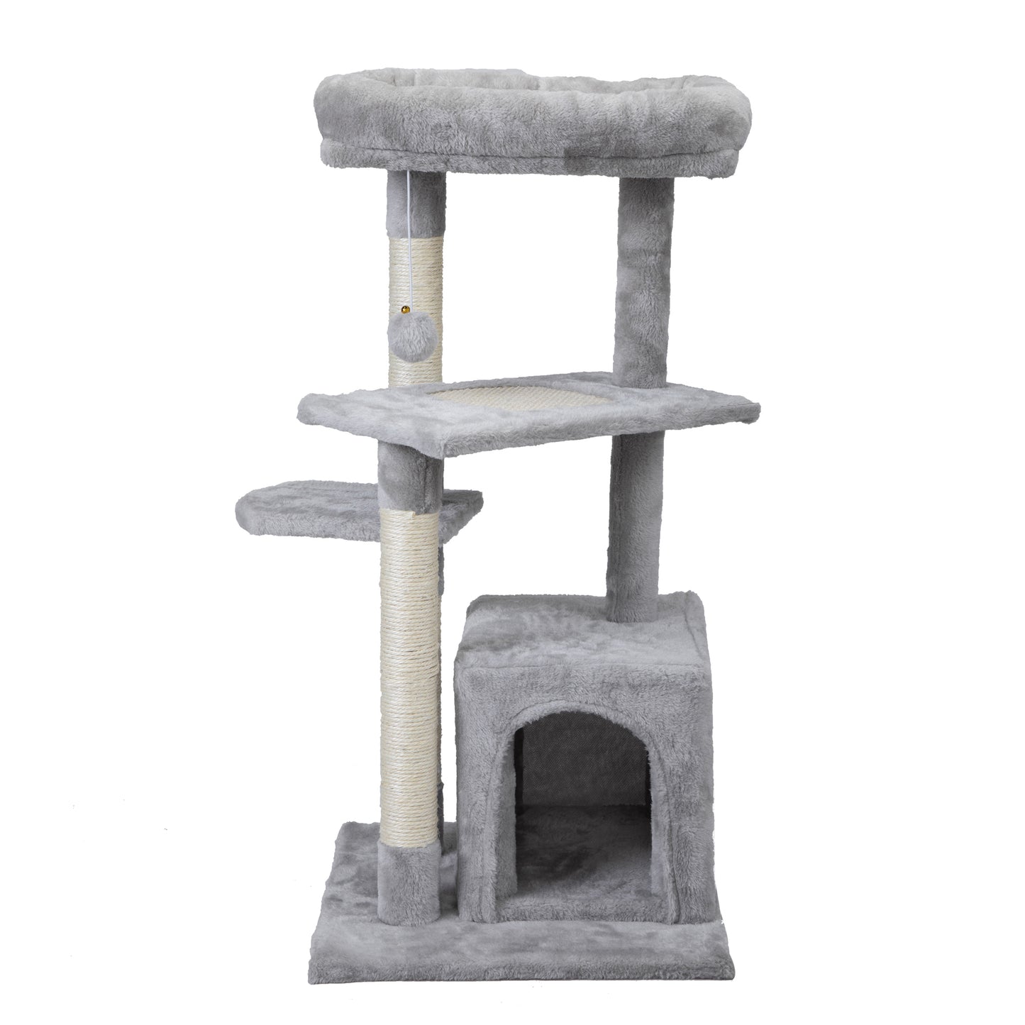 Double Level Cat Tree Stand House Furniture Kittens Activity Tower Posts Kitty Pet Play House - light gray