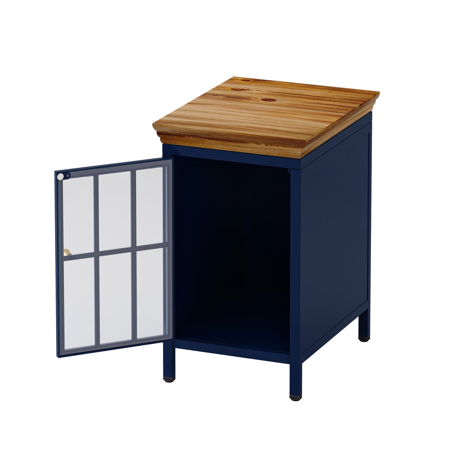 Nightstand with Storage Cabinet & Solid Wood Tabletop, Bedside Table, Sofa Side Coffee Table for Bedroom, Living Room, Dark Blue