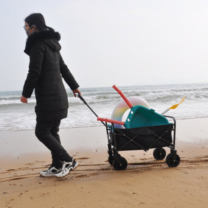 Mini Folding Wagon Garden Shopping Beach Cart (black+blue)