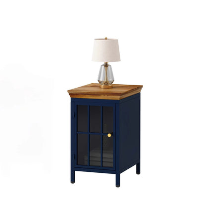 Nightstand with Storage Cabinet & Solid Wood Tabletop, Bedside Table, Sofa Side Coffee Table for Bedroom, Living Room, Dark Blue