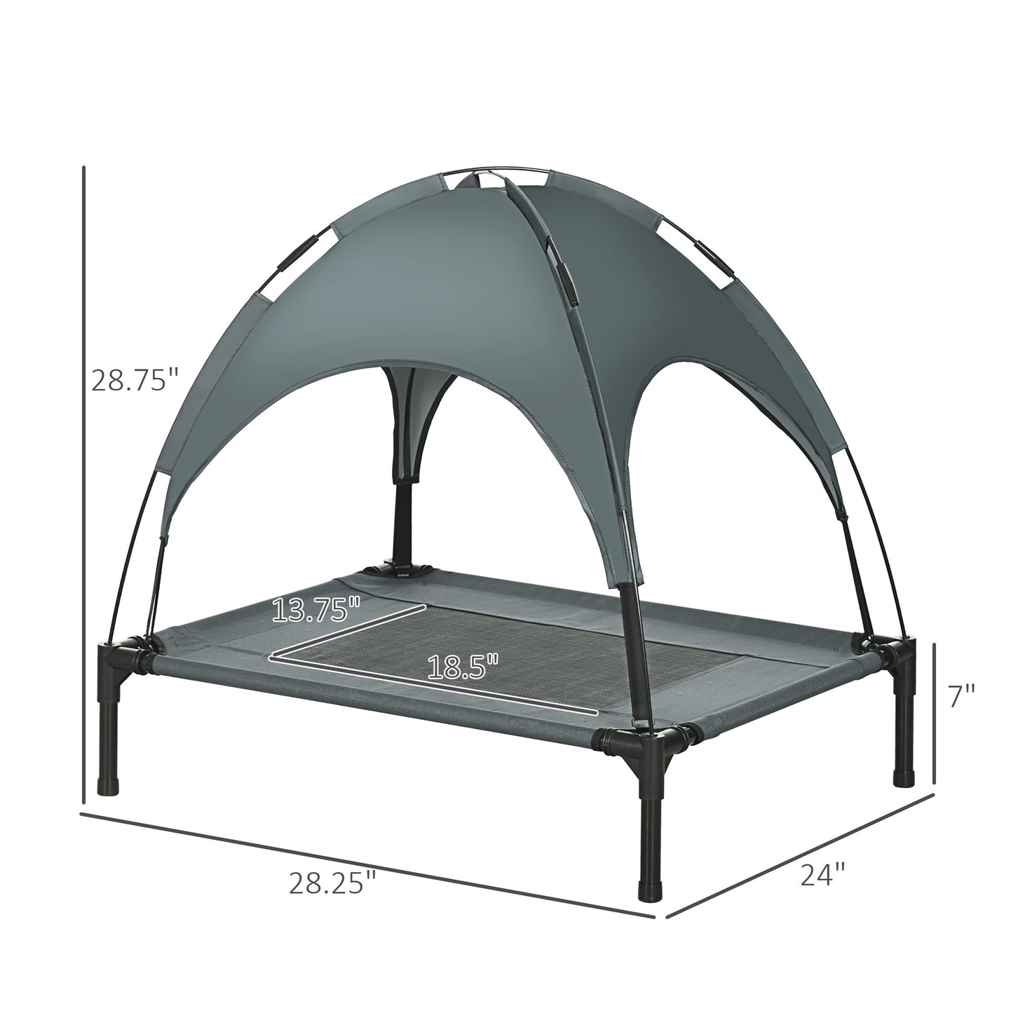 PawHut Elevated Portable Dog Cot Pet Bed With UV Protection Canopy Shade, 30 inch, Gray