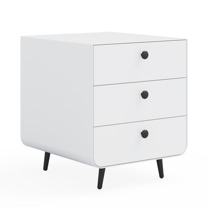 Modern Night Stand Storage Cabinet for Living Room Bedroom, Steel Cabinet with 3 Drawers,Bedside Furniture, Circular Handle